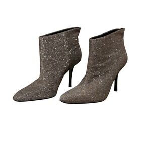Calvin Klein Ankle Bootie Women 8.5 Silver Brown Glitter Stiletto Heel Point Toe